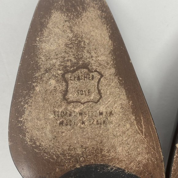 Stuart Weitzman 9.5 AAA 90's Square Toe Pumps Narrow Black Patent Metallic Heel - Picture 9 of 10